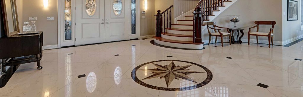 Entrance hall with white marble floor
