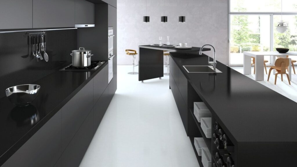Jet Black Quartz Kitchen Worksurfaces