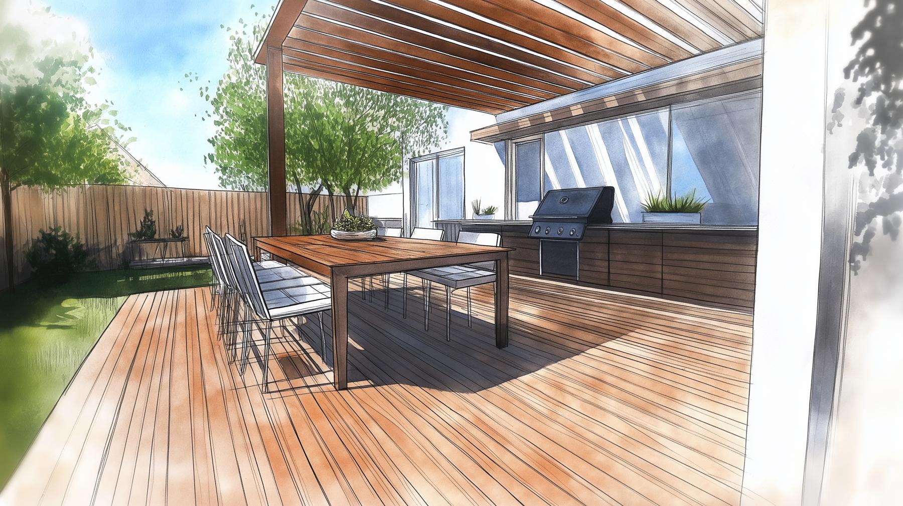 Architectural plan of an outdoor deck & BBQ station for outdoor cooking