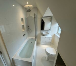 A white quartz bathroom installed by SMG