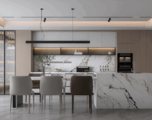 SAPPHIRE GOLD quartz kitchen island with stools modern
