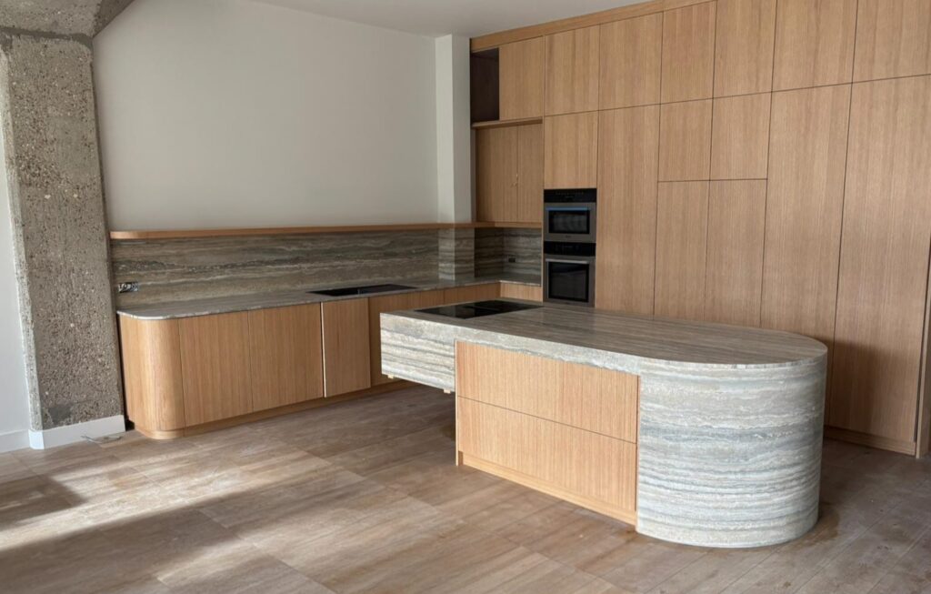Travertine worktops and wall cladding